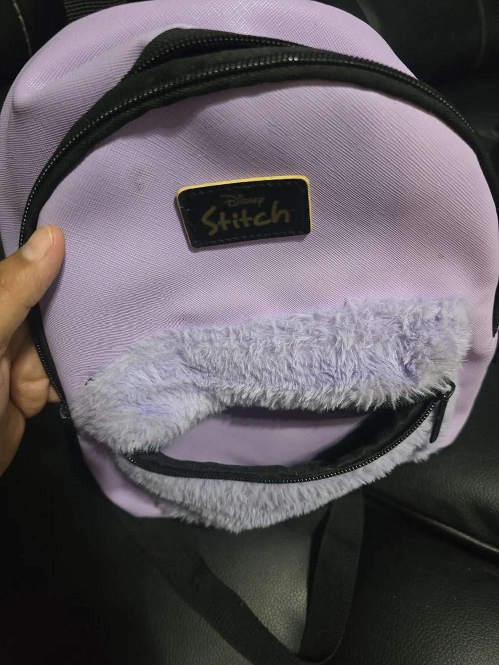 Disney Lavender Stitch Faux-Fur Front Mini Backpack